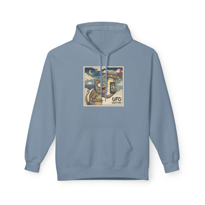 UFO Surfing Hoodie — Retro Alien Surfing Graphic Pullover