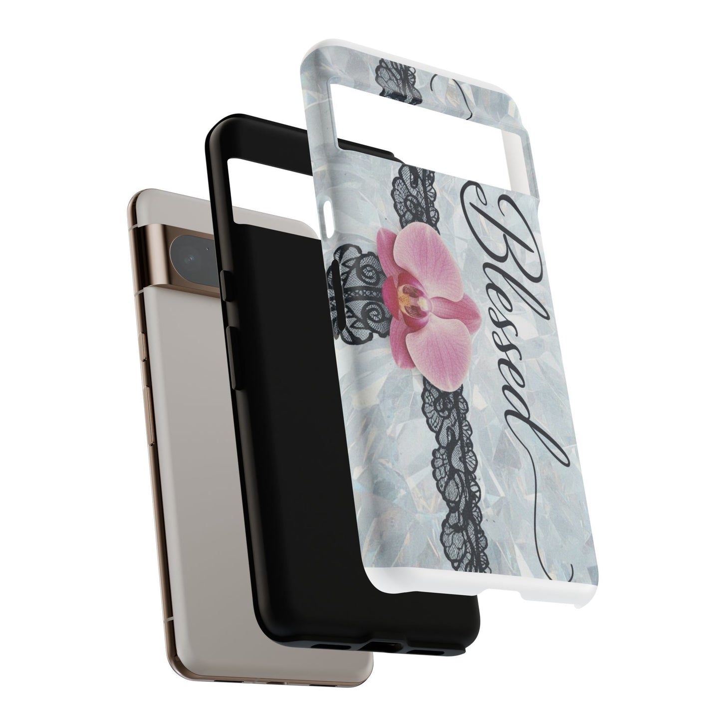 Blessed Pink Orchid Tough Phone Case — Floral Lace Protective Cover