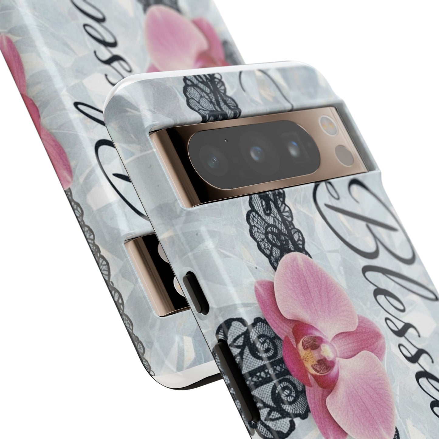 Blessed Pink Orchid Tough Phone Case — Floral Lace Protective Cover