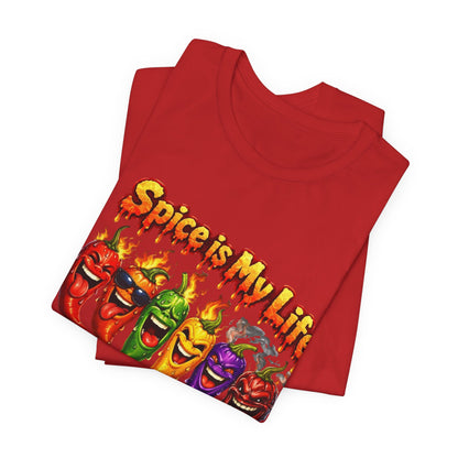 Spice Is My Life chili peppers T-Shirt | Colorful Hot Sauce Graphic