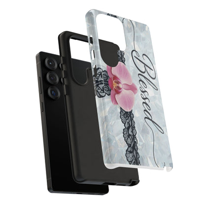 Blessed Pink Orchid Tough Phone Case — Floral Lace Protective Cover