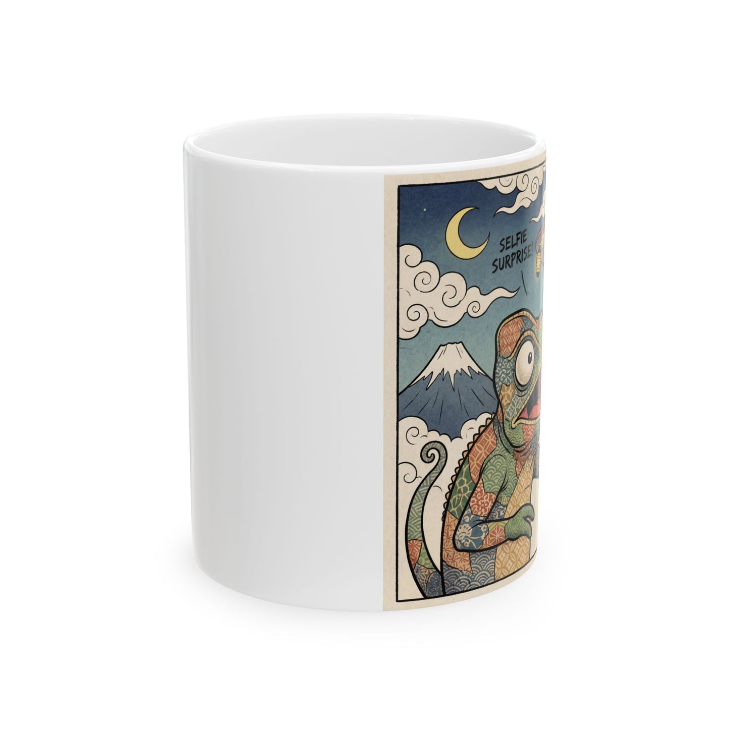 UFO Selfie Ceramic Mug — Funny Chameleon UFO Sighting Coffee Cup (11oz, 15oz)