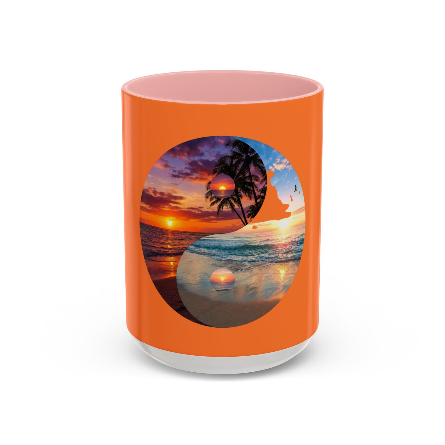 Sunset Yin Yang Beach Mug — Tropical Palm Sunrise Coffee Cup (11/15oz)