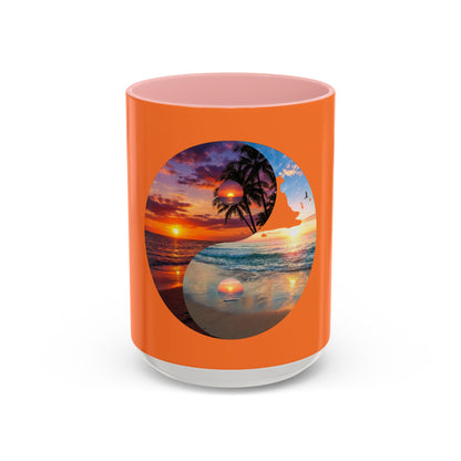 Sunset Yin Yang Beach Mug — Tropical Palm Sunrise Coffee Cup (11/15oz)