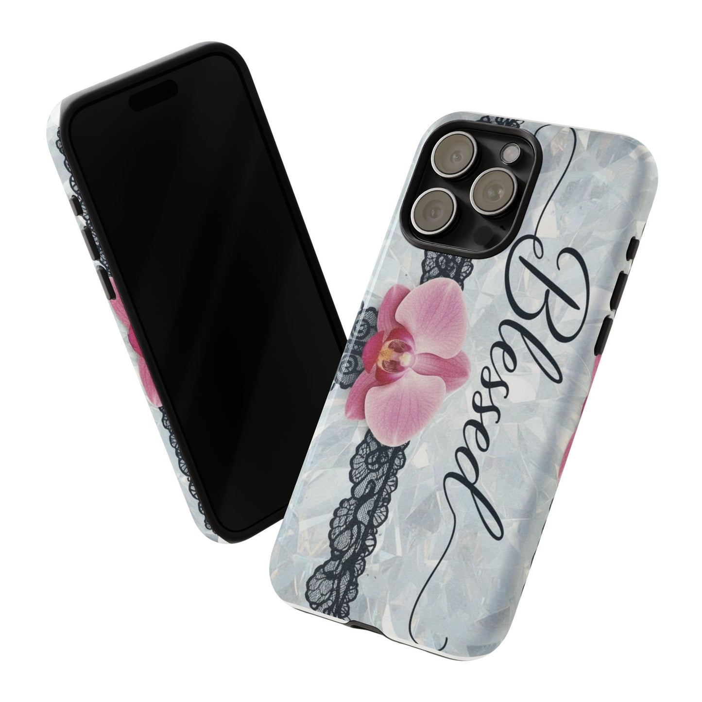 Blessed Pink Orchid Tough Phone Case — Floral Lace Protective Cover