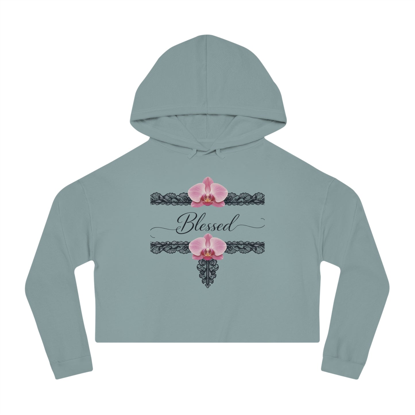 Blessed Floral Cropped Hoodie — Women’s Pink Orchid Hooded Sweatshirt