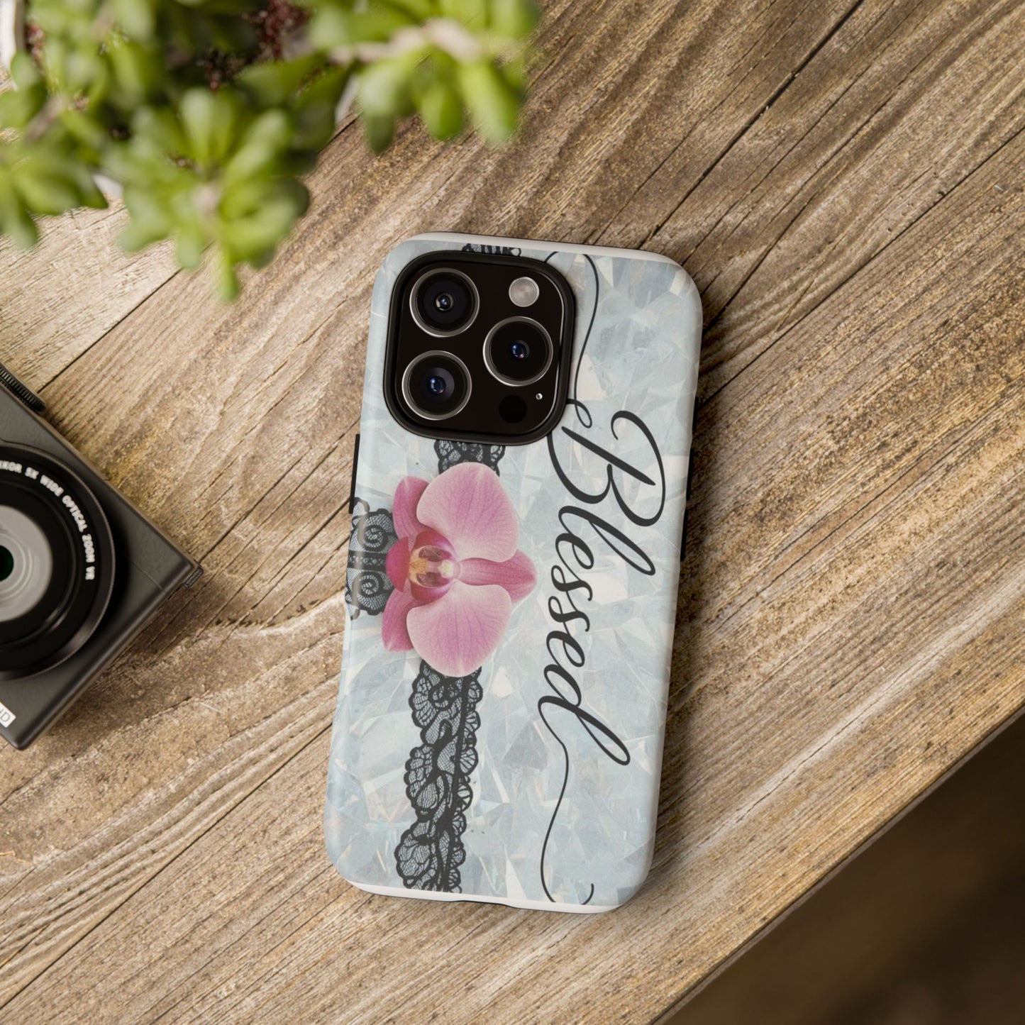 Blessed Pink Orchid Tough Phone Case — Floral Lace Protective Cover