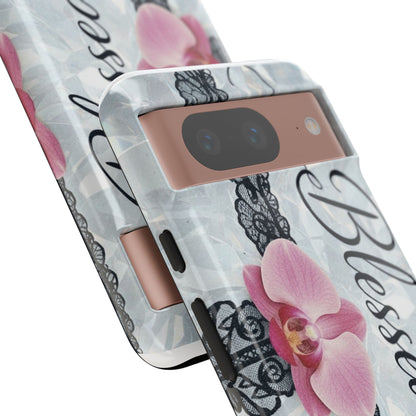 Blessed Pink Orchid Tough Phone Case — Floral Lace Protective Cover
