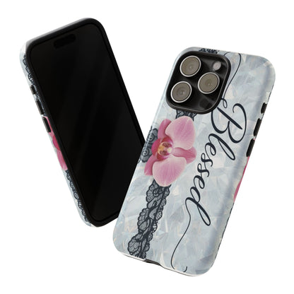 Blessed Pink Orchid Tough Phone Case — Floral Lace Protective Cover
