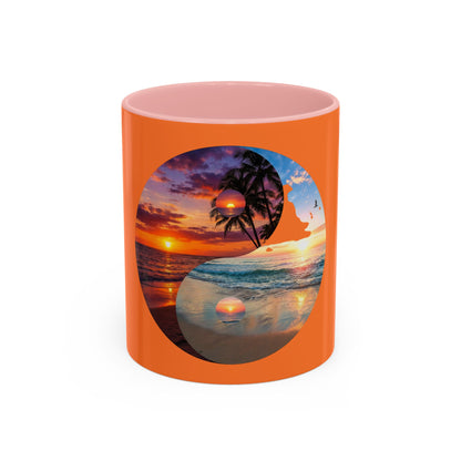 Sunset Yin Yang Beach Mug — Tropical Palm Sunrise Coffee Cup (11/15oz)