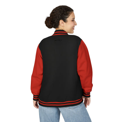 Tiger Eye Letterman Jacket — Red & White Varsity Jacket with Blue Tiger Eye Patch
