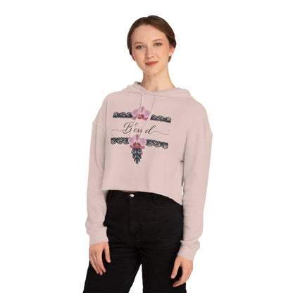 Blessed Floral Cropped Hoodie — Women’s Pink Orchid Hooded Sweatshirt