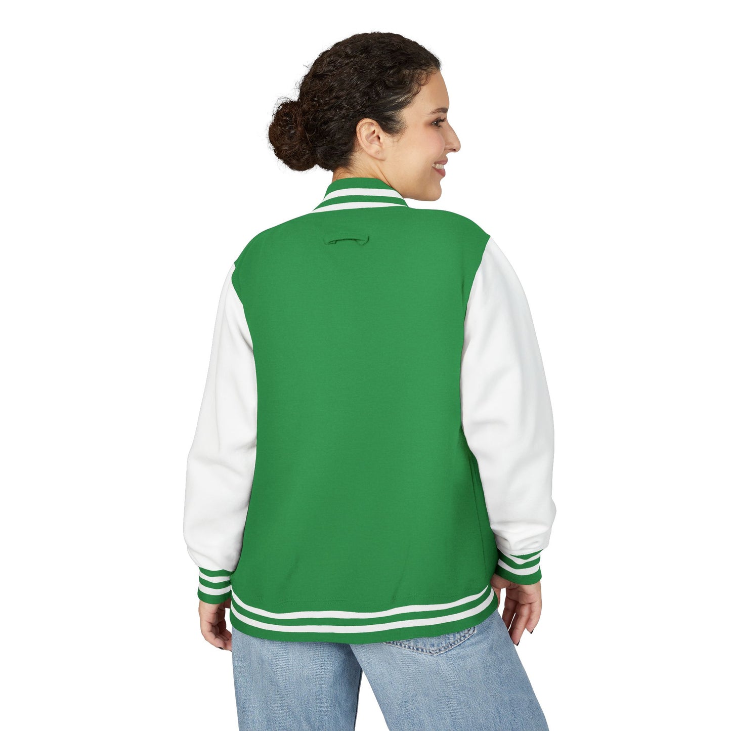 Tiger Eye Letterman Jacket — Red & White Varsity Jacket with Blue Tiger Eye Patch