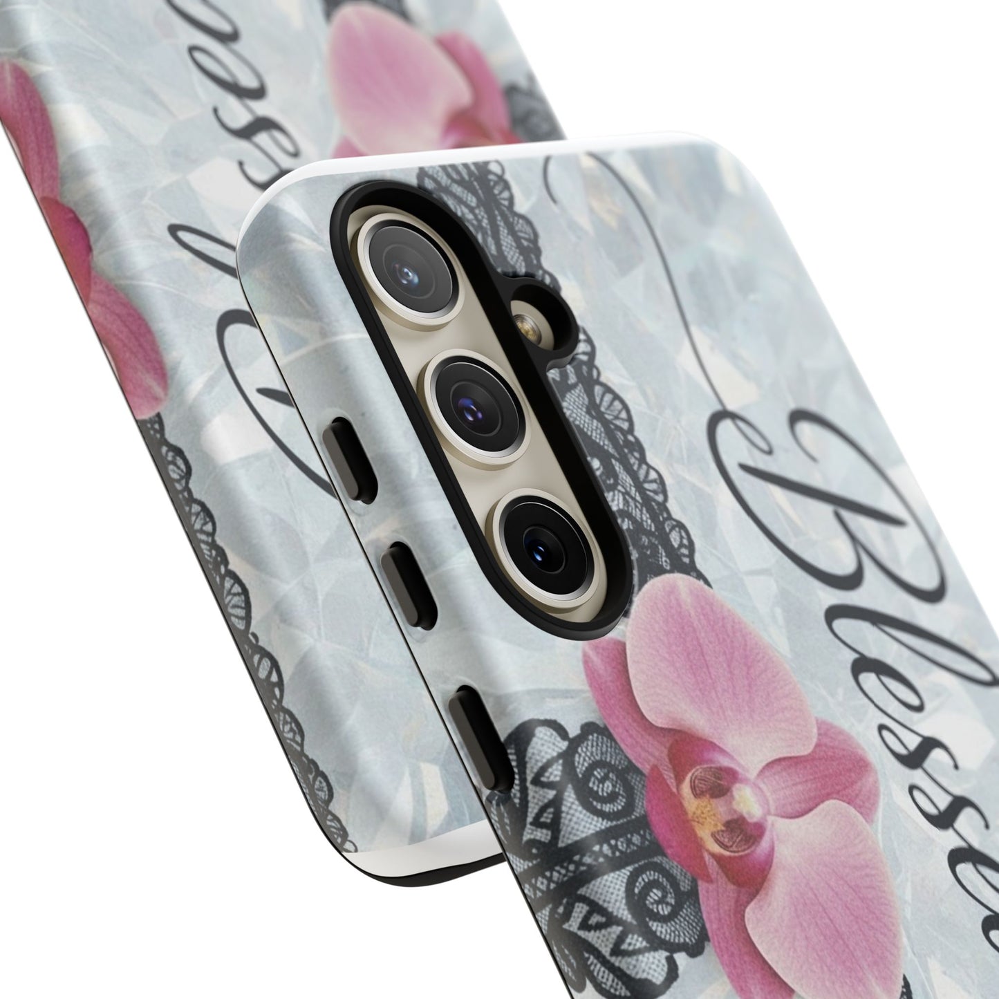 Blessed Pink Orchid Tough Phone Case — Floral Lace Protective Cover