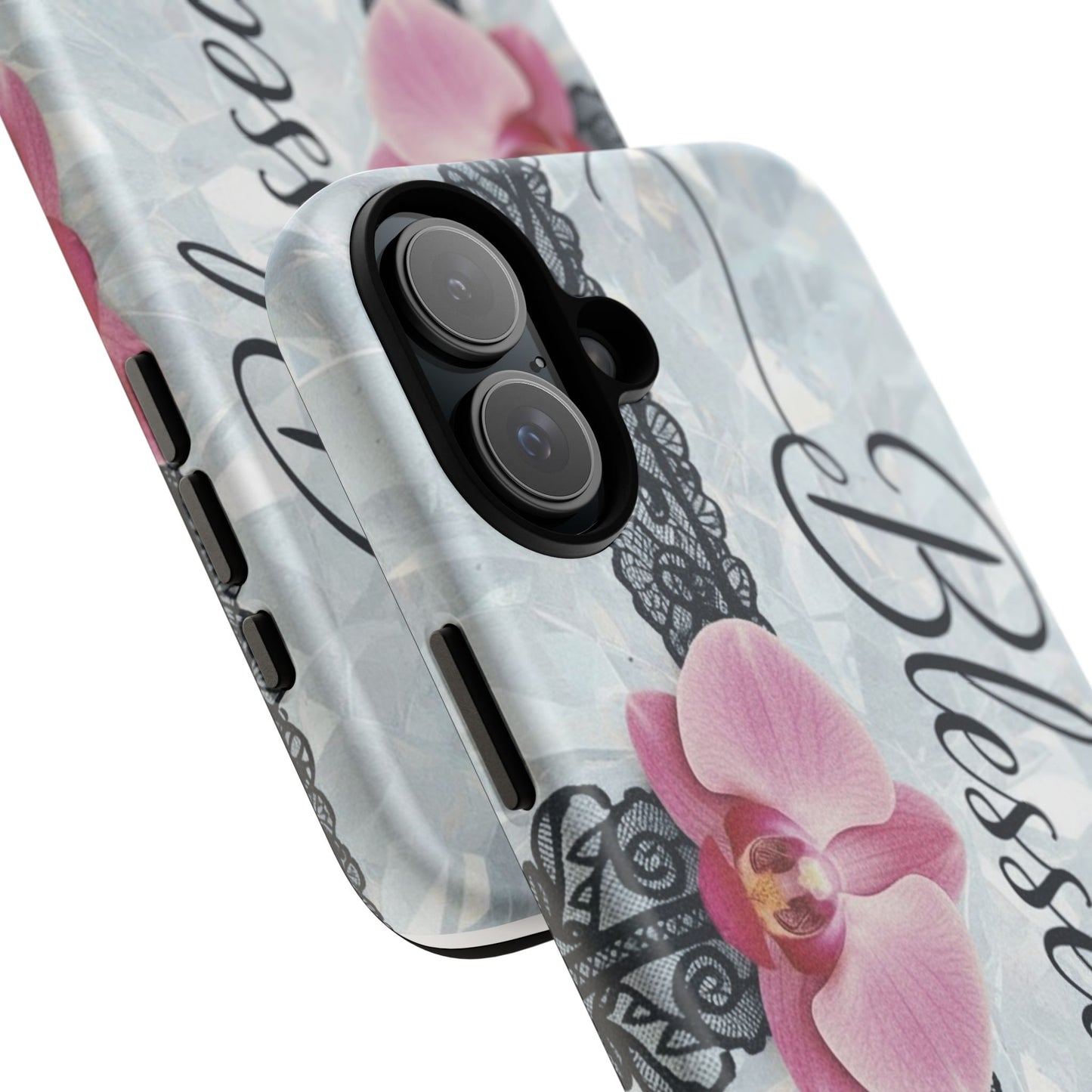 Blessed Pink Orchid Tough Phone Case — Floral Lace Protective Cover