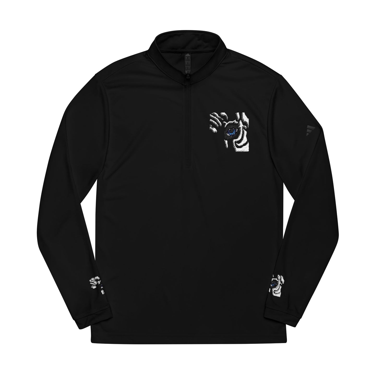 Embroidered White Quarter-Zip Pullover — Minimal Eye Motif