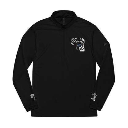 Embroidered White Quarter-Zip Pullover — Minimal Eye Motif
