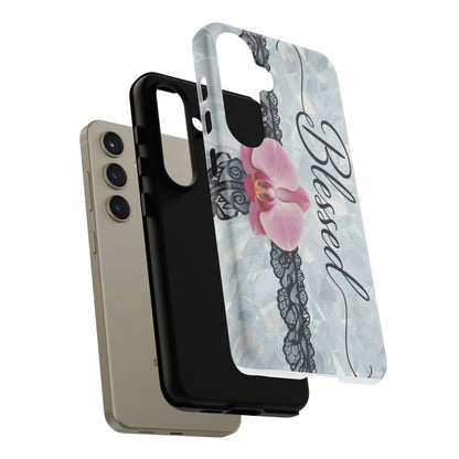 Blessed Pink Orchid Tough Phone Case — Floral Lace Protective Cover