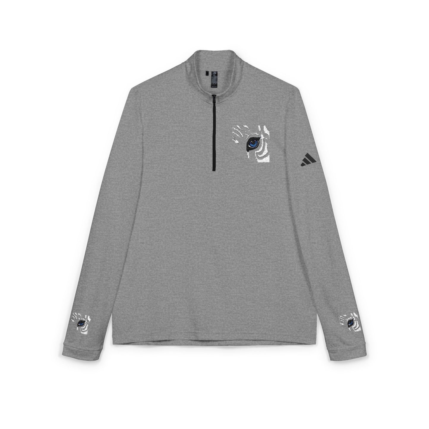 Embroidered White Quarter-Zip Pullover — Minimal Eye Motif