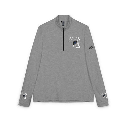 Embroidered White Quarter-Zip Pullover — Minimal Eye Motif