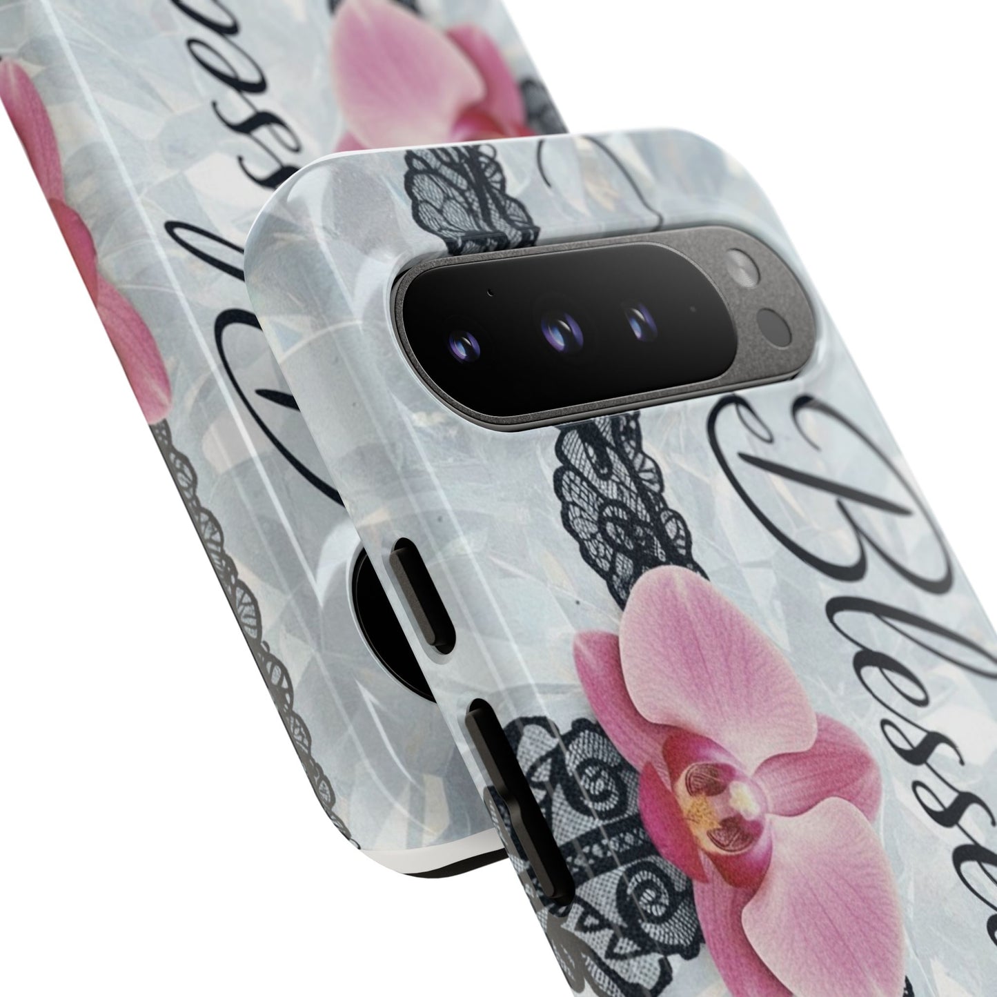Blessed Pink Orchid Tough Phone Case — Floral Lace Protective Cover