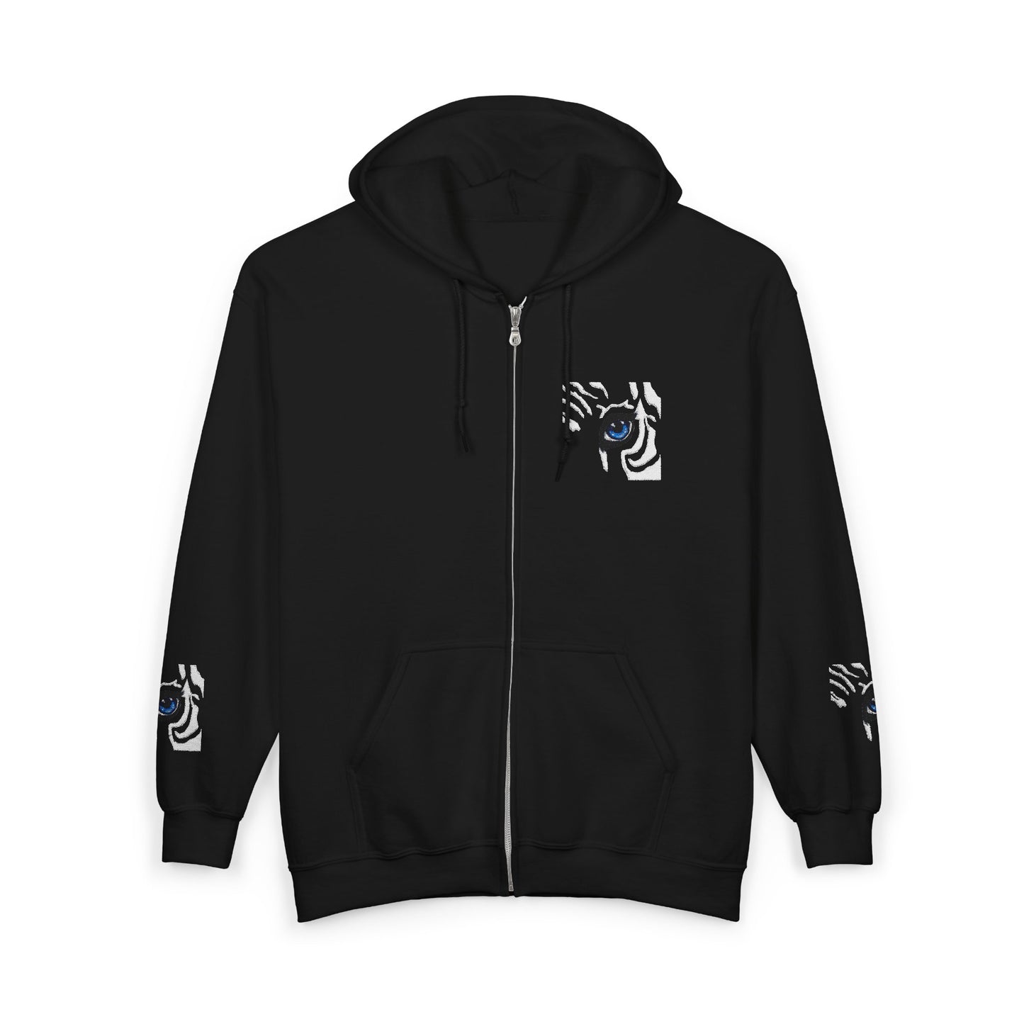 Zebra Eye Zip Hoodie — Minimal Animal Print Full-Zip Sweatshirt