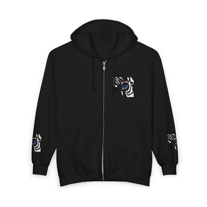 Zebra Eye Zip Hoodie — Minimal Animal Print Full-Zip Sweatshirt