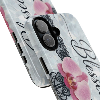 Blessed Pink Orchid Tough Phone Case — Floral Lace Protective Cover