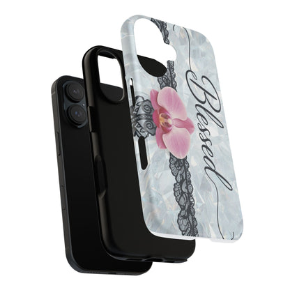 Blessed Pink Orchid Tough Phone Case — Floral Lace Protective Cover