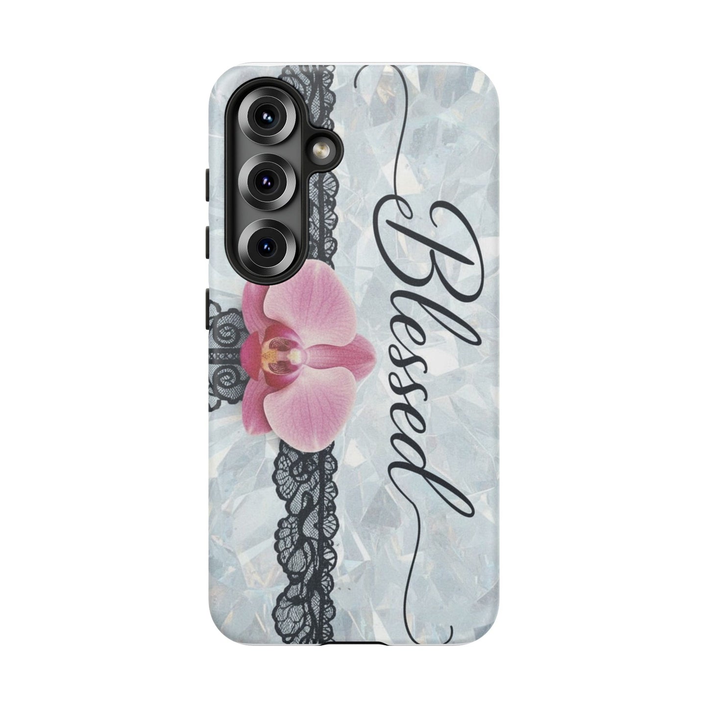Blessed Pink Orchid Tough Phone Case — Floral Lace Protective Cover