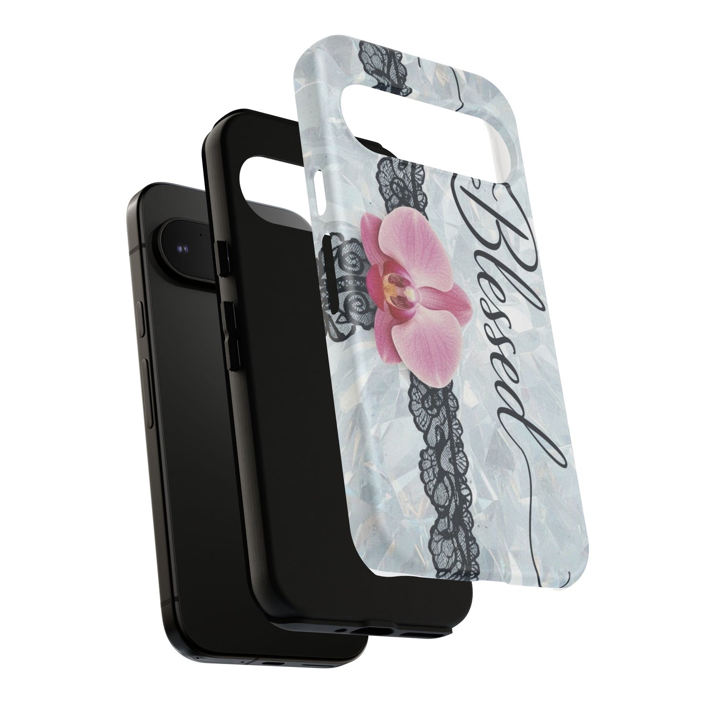 Blessed Pink Orchid Tough Phone Case — Floral Lace Protective Cover