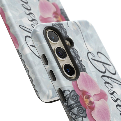 Blessed Pink Orchid Tough Phone Case — Floral Lace Protective Cover