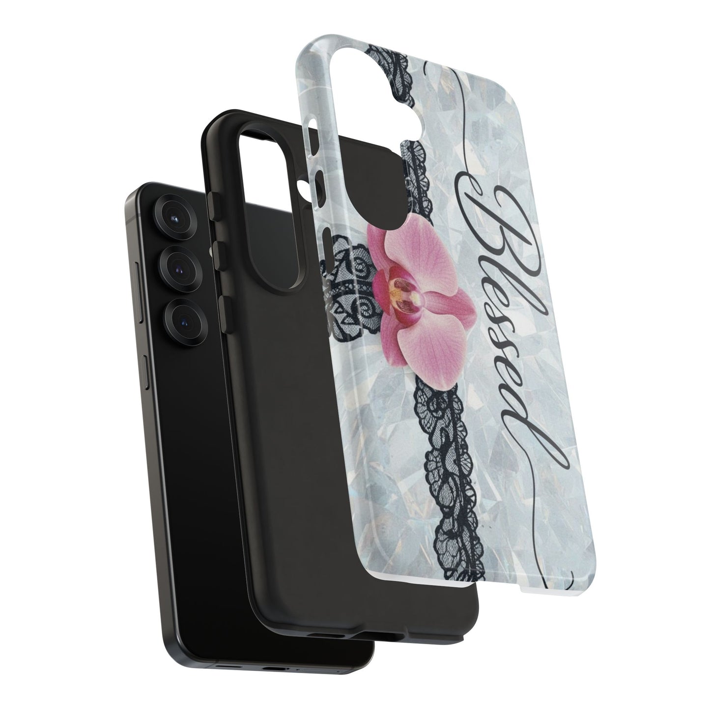 Blessed Pink Orchid Tough Phone Case — Floral Lace Protective Cover