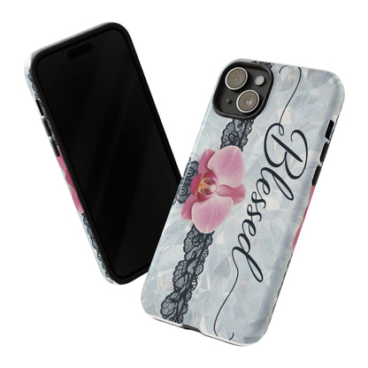 Blessed Pink Orchid Tough Phone Case — Floral Lace Protective Cover