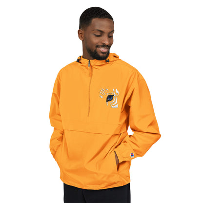 Orange Packable Anorak Jacket with Floral Koi Chest Print