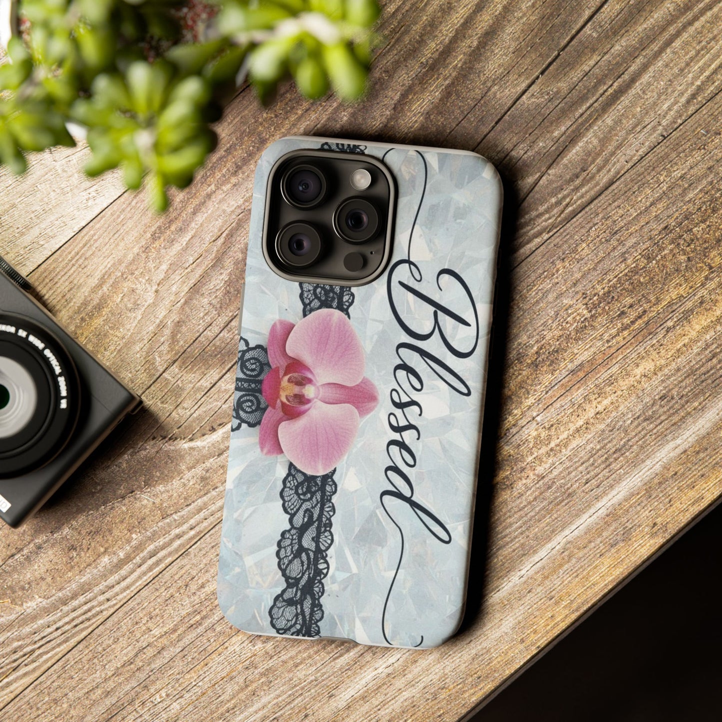 Blessed Pink Orchid Tough Phone Case — Floral Lace Protective Cover