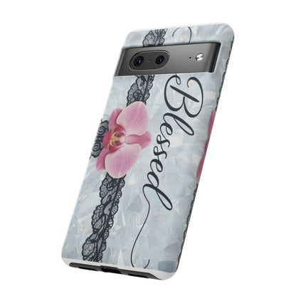 Blessed Pink Orchid Tough Phone Case — Floral Lace Protective Cover