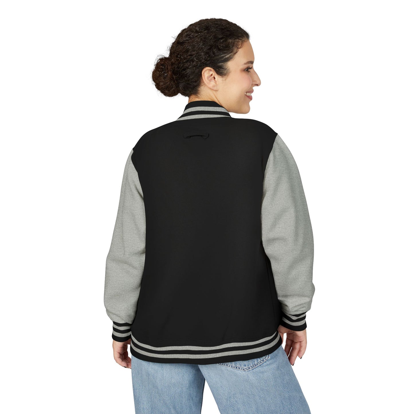 Tiger Eye Letterman Jacket — Red & White Varsity Jacket with Blue Tiger Eye Patch