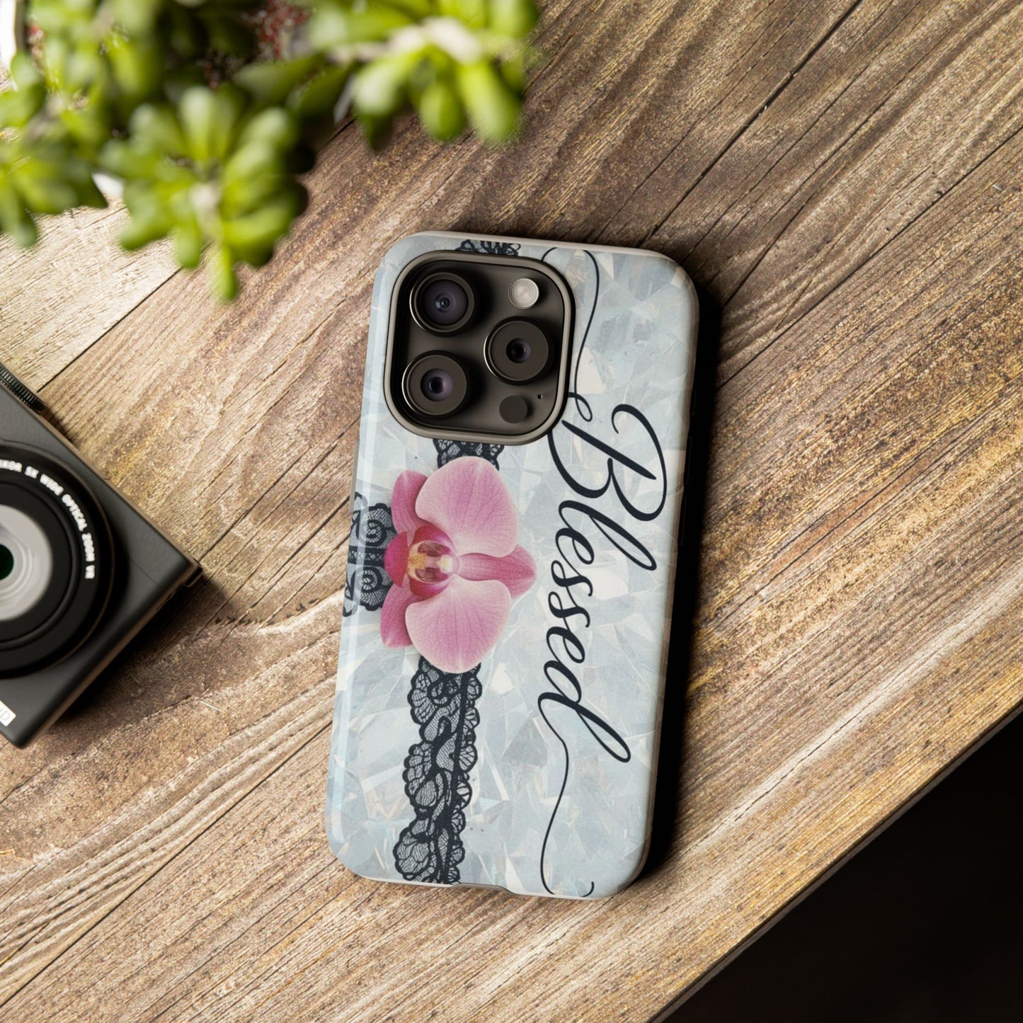 Blessed Pink Orchid Tough Phone Case — Floral Lace Protective Cover