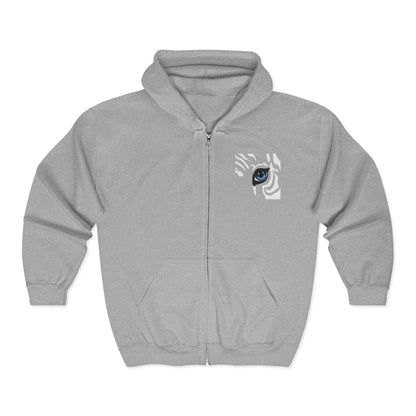 Zebra Eye Zip Hoodie — Black Minimalist Animal Print Full-Zip Sweatshirt