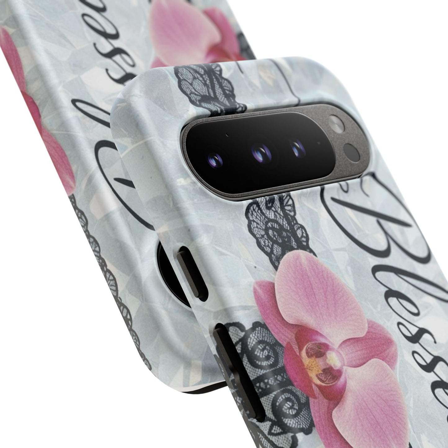 Blessed Pink Orchid Tough Phone Case — Floral Lace Protective Cover