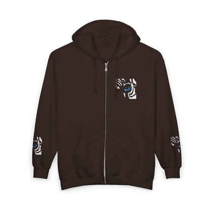 Zebra Eye Zip Hoodie — Minimal Animal Print Full-Zip Sweatshirt