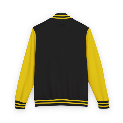 Tiger Eye Letterman Jacket — Red & White Varsity Jacket with Blue Tiger Eye Patch