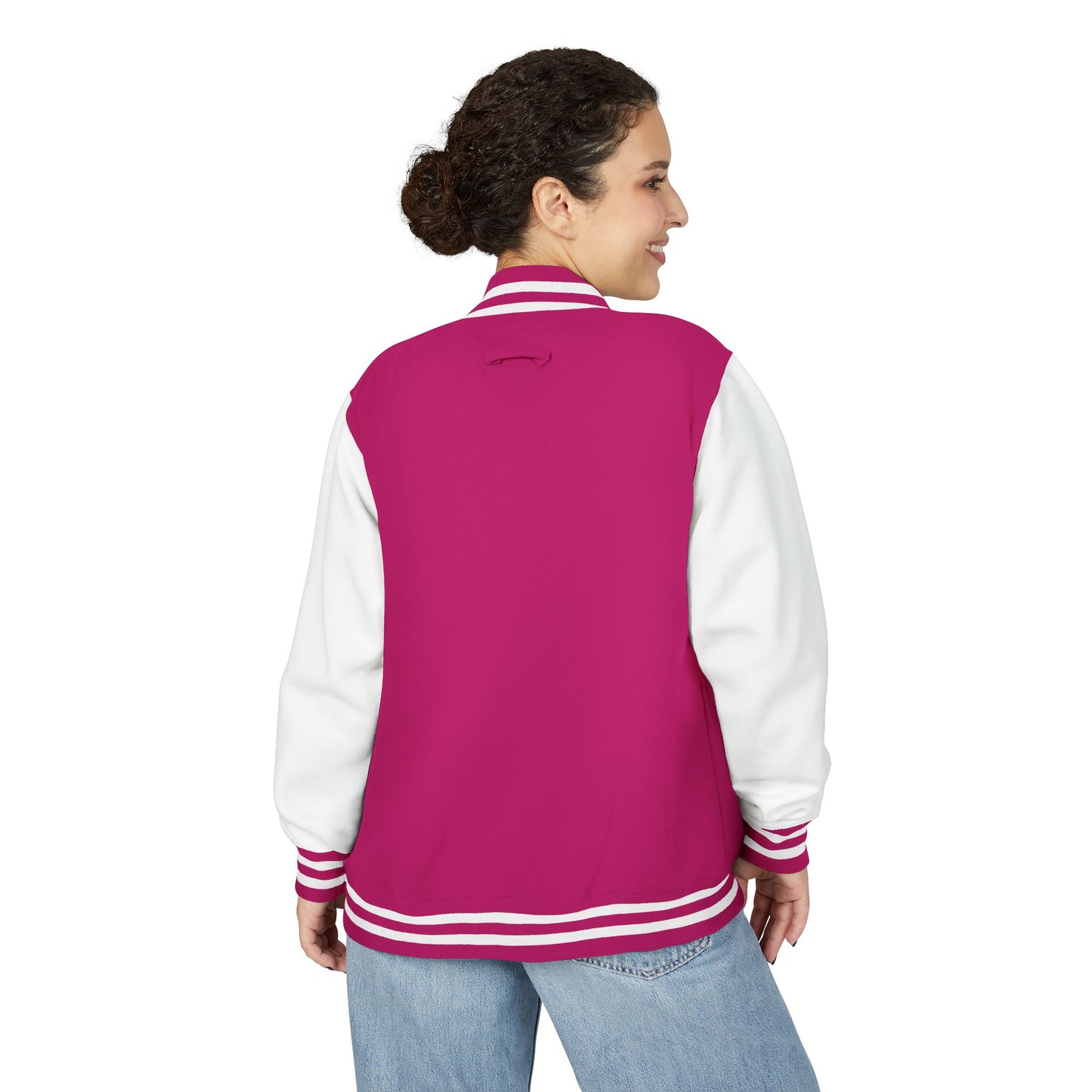 Tiger Eye Letterman Jacket — Red & White Varsity Jacket with Blue Tiger Eye Patch