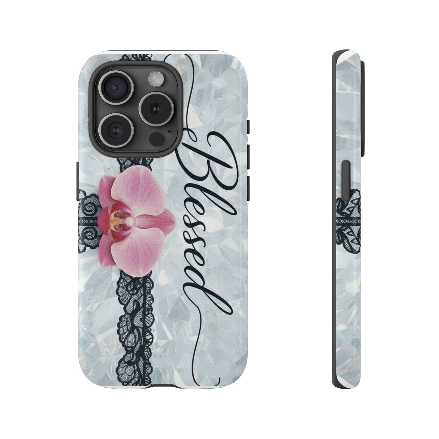 Blessed Pink Orchid Tough Phone Case — Floral Lace Protective Cover