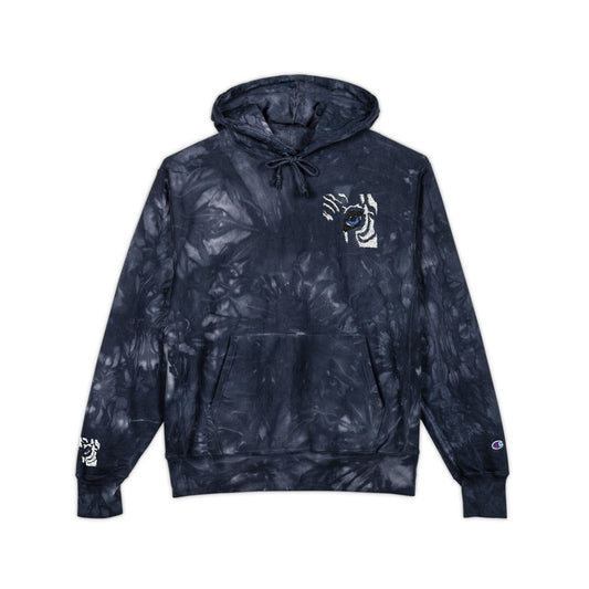 Tie-Dye Embroidered Hoodie — Black Swirl Champion Style