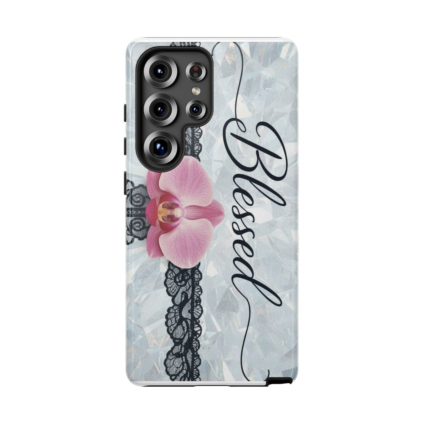Blessed Pink Orchid Tough Phone Case — Floral Lace Protective Cover