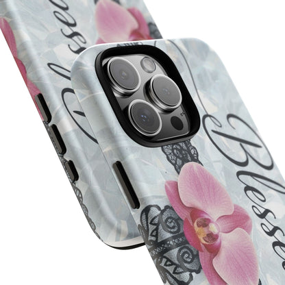 Blessed Pink Orchid Tough Phone Case — Floral Lace Protective Cover
