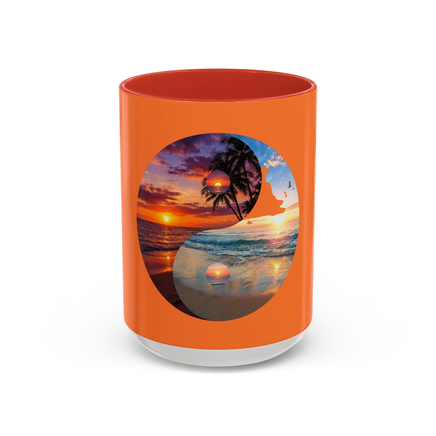 Sunset Yin Yang Beach Mug — Tropical Palm Sunrise Coffee Cup (11/15oz)