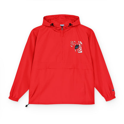 Orange Packable Anorak Jacket with Floral Koi Chest Print